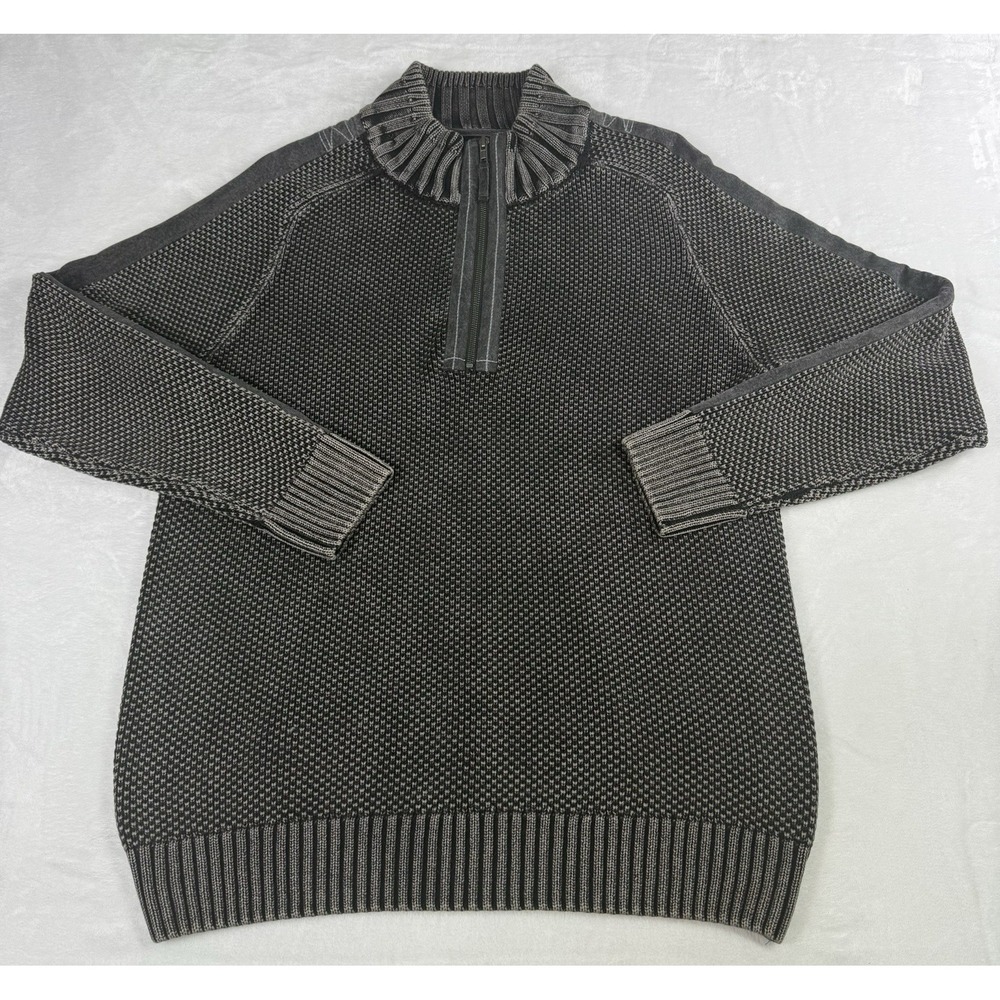Carbon 2 Cobalt Cable Sweater 1/4 Zip Mens Large Gray Waffle Geometric Textured‎